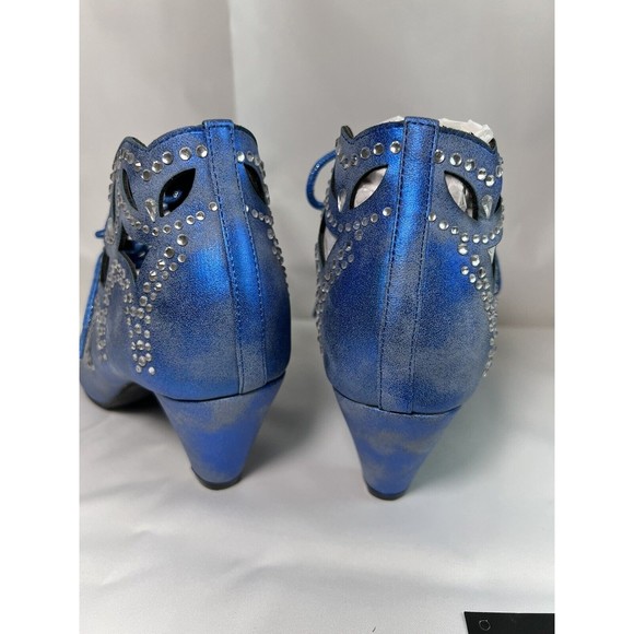 Joan Boyce Women's Denim Style Blue Cut Out Rhinestone Open Toe Heels Size‎ 6 - Picture 4 of 8